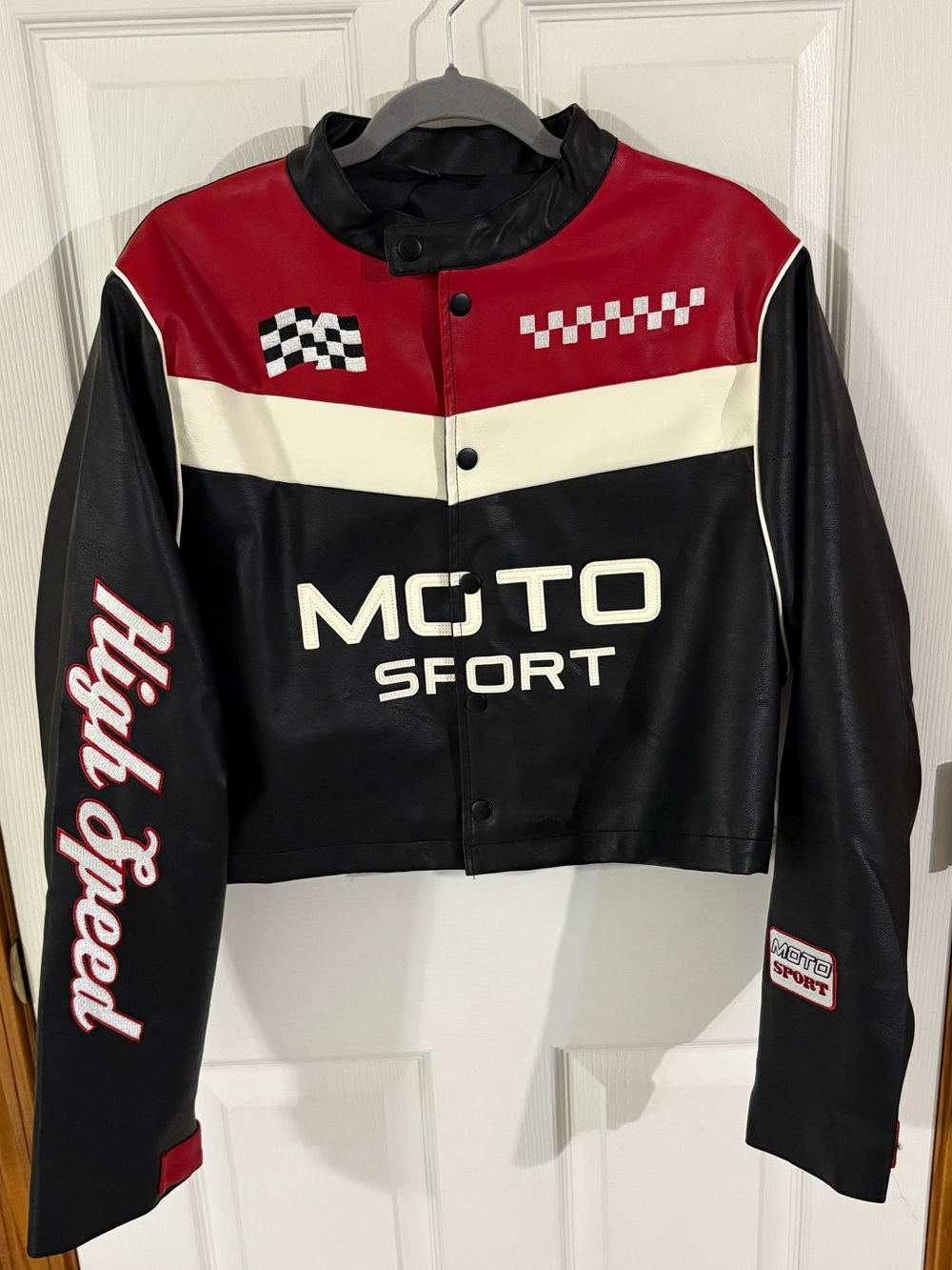 Black, Red & White Moto Sport Racing Jacket
